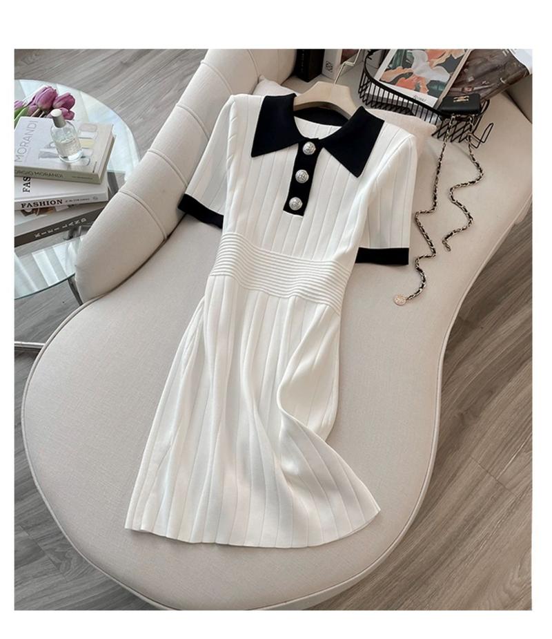 Product Introduction of Váy Dệt Kim Lụa Lạnh Cổ Polo Phong Cách Cổ Điển, Ôm Vừa Vặn, Váy Bodycon Ngắn, Cao Cấp, Hàng Mới Về Mùa Hè 24 Năm Nữ Dress Đen 2