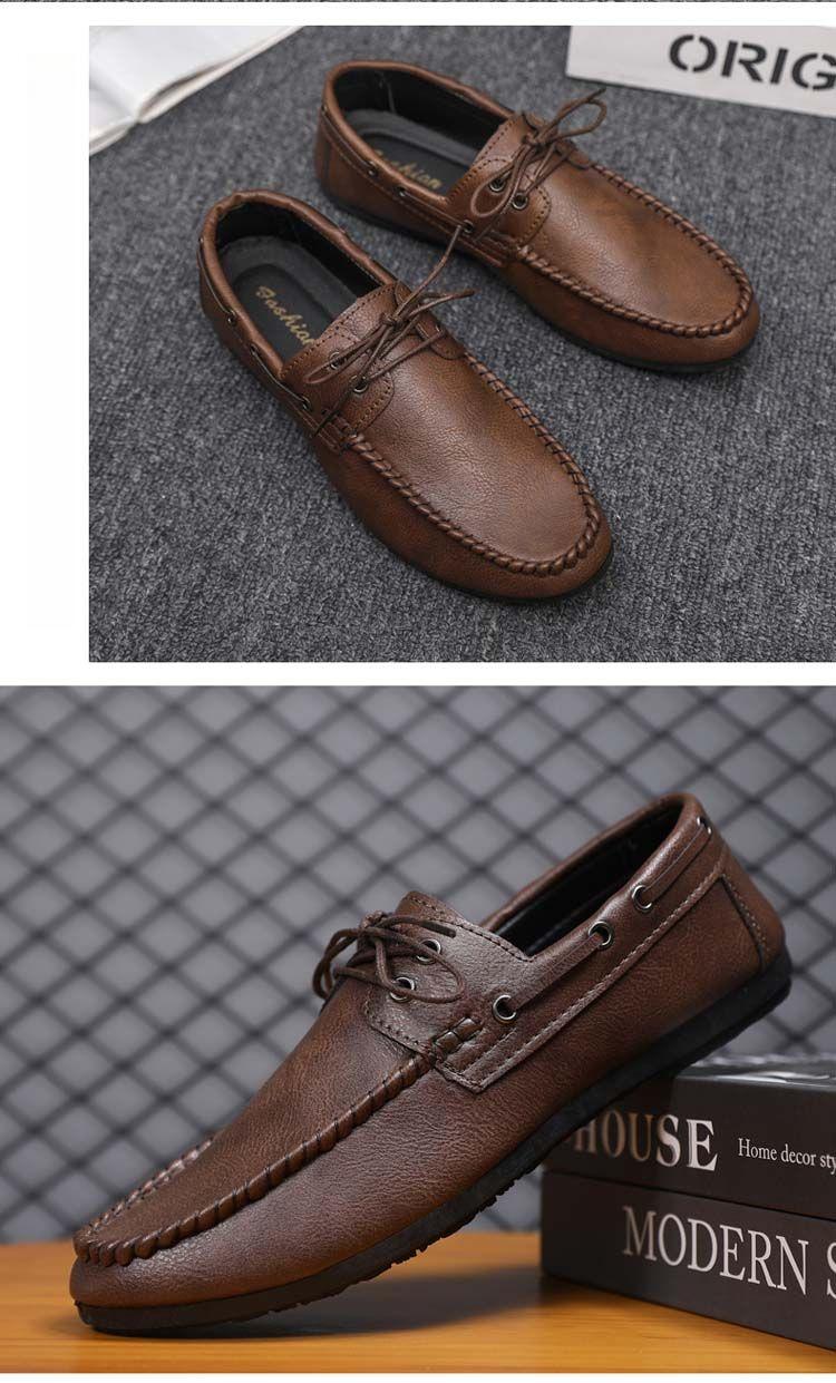 Product Introduction of Round Toe Shoes Casual Men's Slip-on Leather Shoe Flat Lightweight Breathable Dress Shoes 2024 New 16