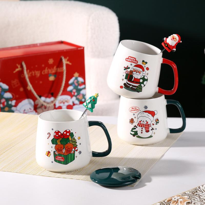 Product Introduction of Christmas Gift Santa Claus Mug with Cover Spoon Good-looking Ceramic Cup Practical Gift travel  water Drinkware Tumbler Reusable Washable Coffee Drink Reuse Drinkware Tumbler 22