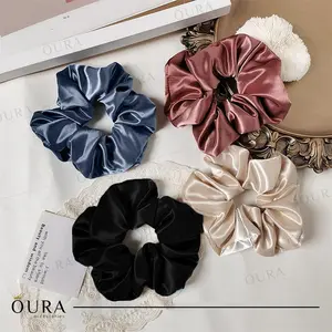 Ikat Rambut Scrunchie Satin Elastis Polos Kunciran Rambut Korea Aesthetic Hairband