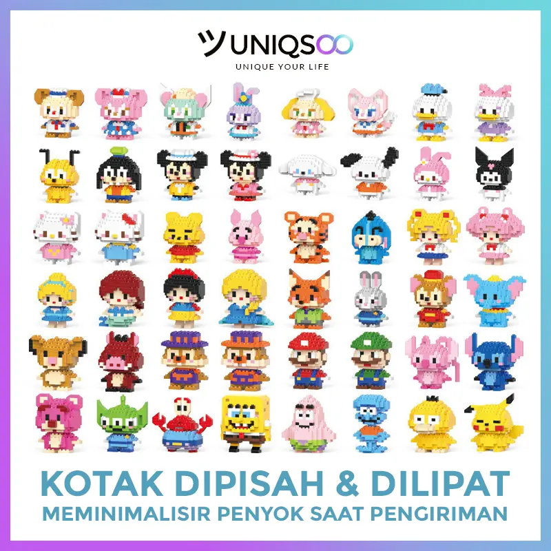 UNIQSOO Mainan Balok Susun Kartun Mini Bricks Mainan Anak Mainan Edukasi DIY 3D Puzzle Nano Block WJ010