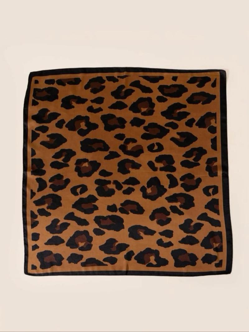 Product Introduction of Leopard Print Square Scarf, Fashionable Hair Accessories for Women & Girls, Casual Versatile Scarf for Daily Wear, Girlfriend Gifts 2