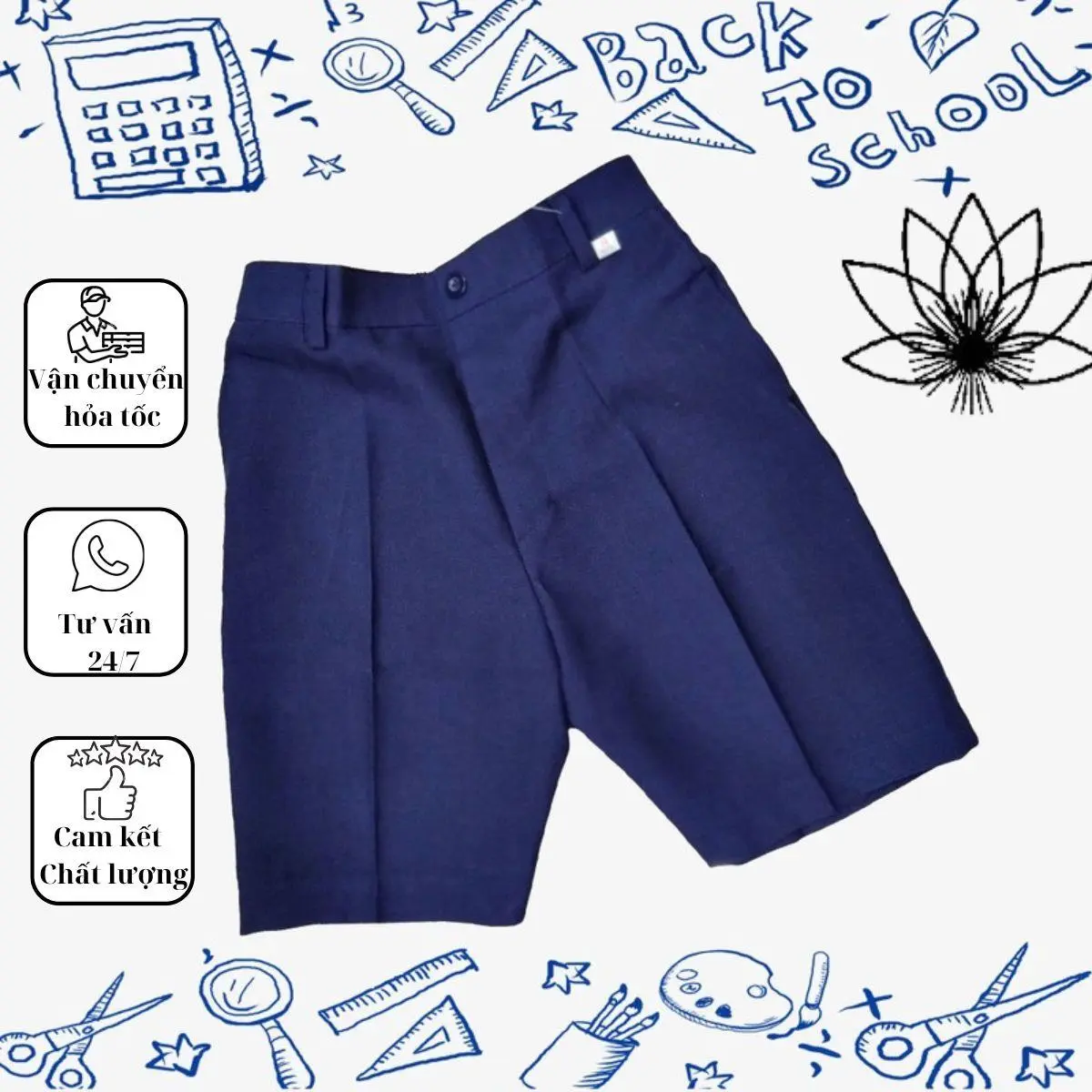 Quần short đồng phục học sinh cáp 1, 2, quần đùi có size 80kg, quần kéo trước lung thun sau - NH BIG SIZE SHOP Nam Kem
