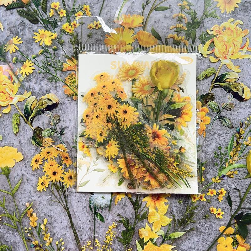 40pcs/pack Flower Pattern Sticker, Waterproof Decorative Sticker For DIY Scrapbook Water Bottle 0