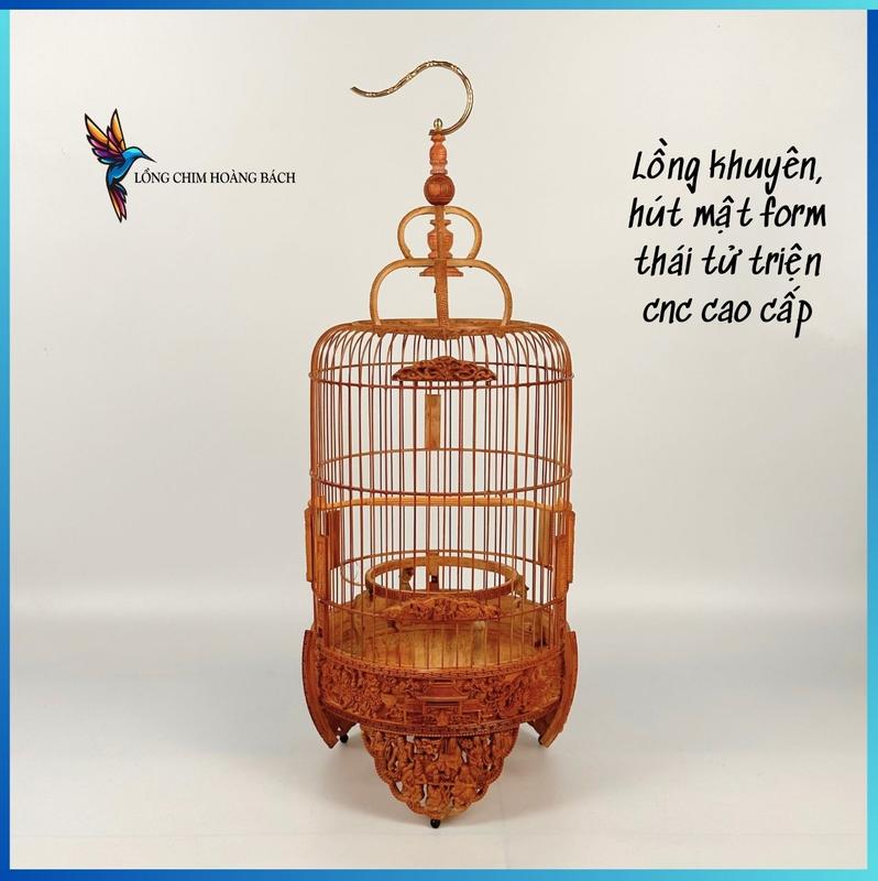 Lồng chim khuyên lồng hút mật nan mau triện cnc 3D cao cấp tặng kèm đầy đủ phụ kiện đẹp