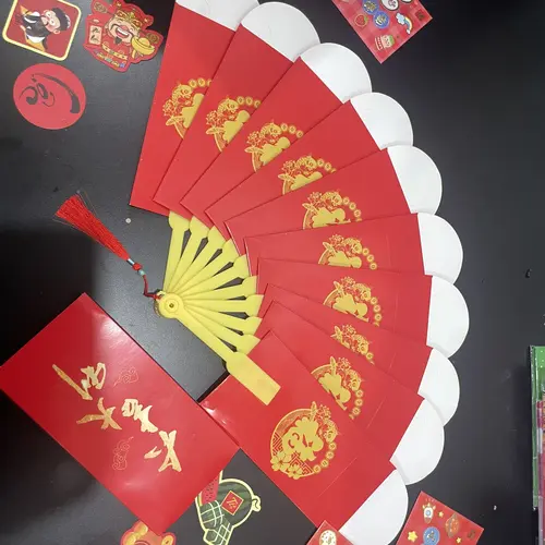 Bao Lì Xì Quạt Năm Mới 2024 in nổi phủ ánh kim, lì xì quạt, lì xì cưới hỏi