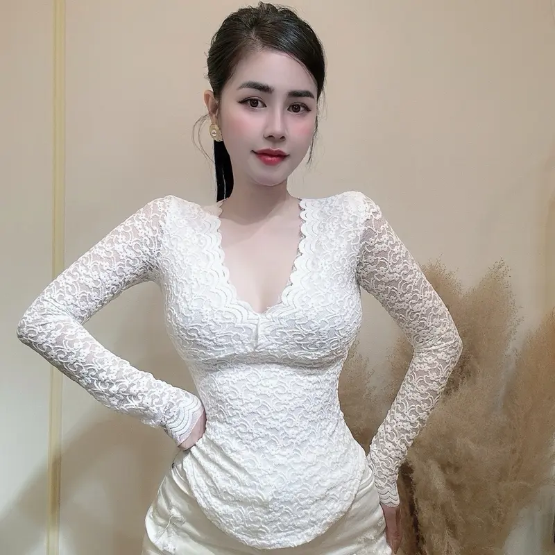 Áo Ren Nữ Tay Dài Đuôi Tôm Vạt Bầu Co Giãn  D4 3