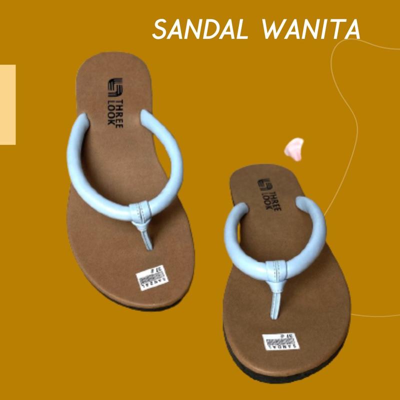 Sandal Wanita Jepit Teplek Flat Kekinian Karet Kulit Sintetis Threelook - Jamilah Pink Putih 4