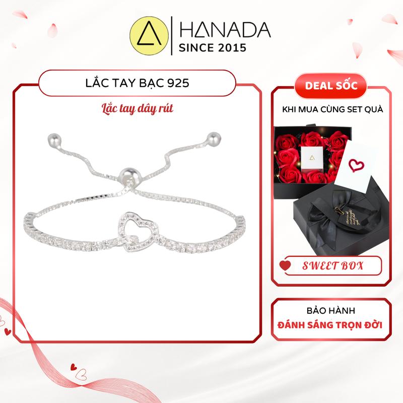 Bộ quà tặng 20/10 Lắc Tay Bạc 925 HANADA set bạc Trái Tim Nút Thắt Vô Cực Dây Rút Freesize Tùy Chỉnh Đính Đá Lấp Lánh Mảnh Mai Tiểu Thư Tặng Bạn Gái 1368 K18