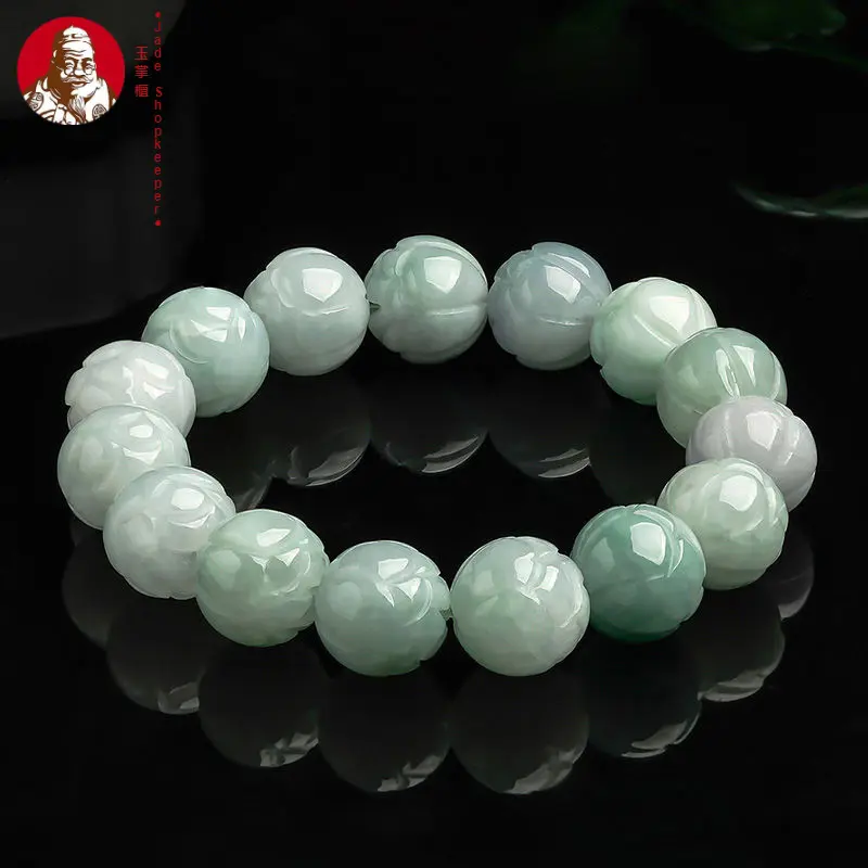 Natural Myanmar A-grade Jade Lotus Bracelet Lotus Bead Jade Stone Bracelet