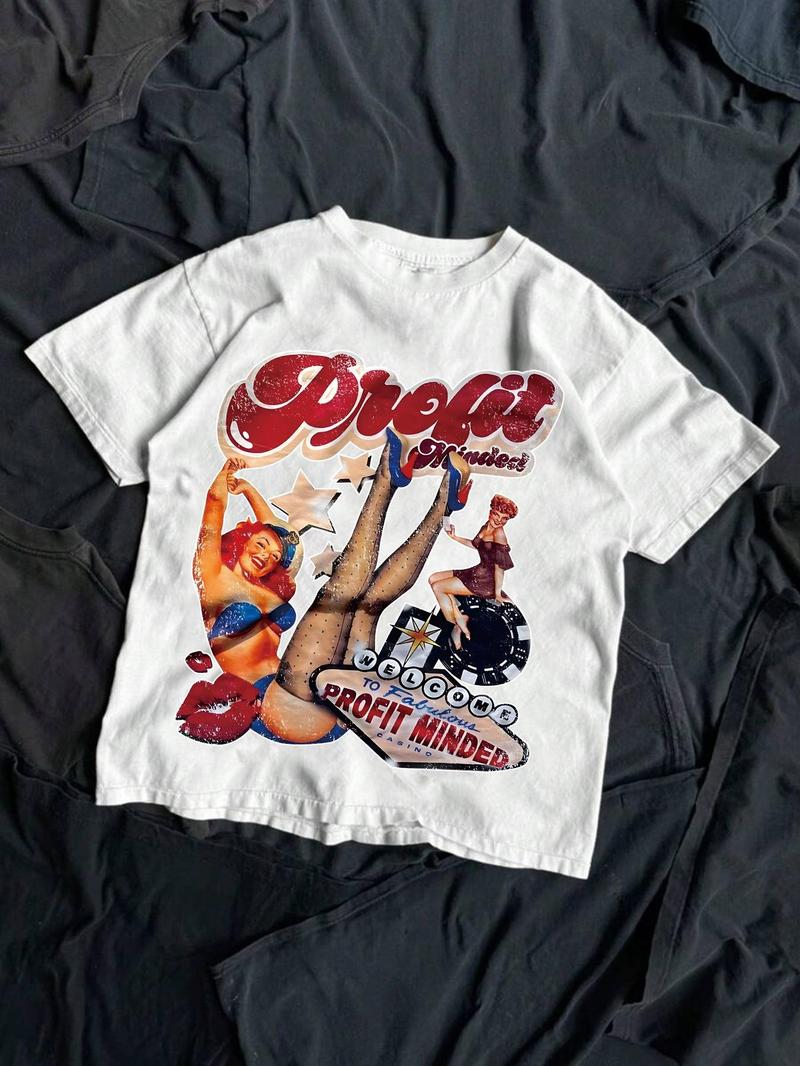 Product Introduction of Men's Vintage Cartoon Girl Print Round Neck Tee, Regular Fit Casual Short Sleeve T-shirt for Daily Wear, Men's Top for All Seasons, Tropical 1