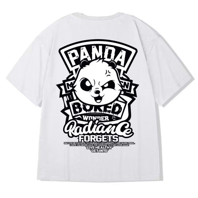 [Popular Print] New Chinese Style Panda Fat Man Trendy Ins Short Sleeve T-Shirt Loose Fit Summer Plus Size Five-Quarter Sleeve Chinese Style 4