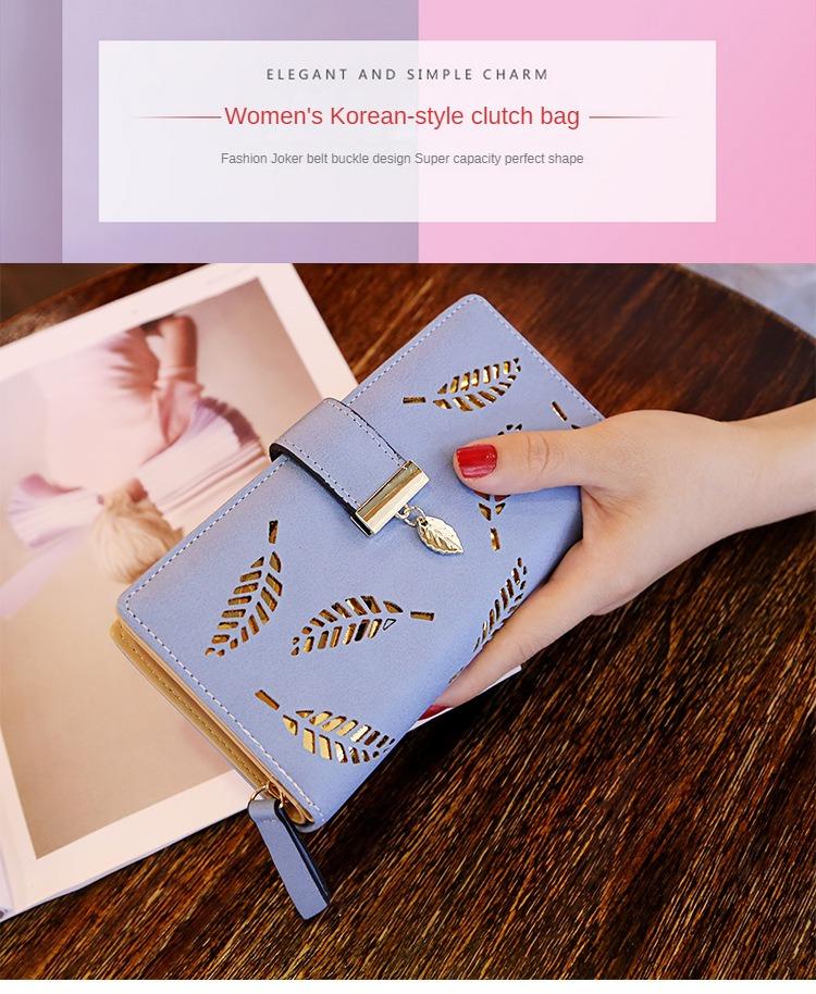 Product Introduction of 2024 Factory Direct Sales New Korean Women's Wallet Hollow Leaves Long Clutch Zipper Hasp Wallet 1