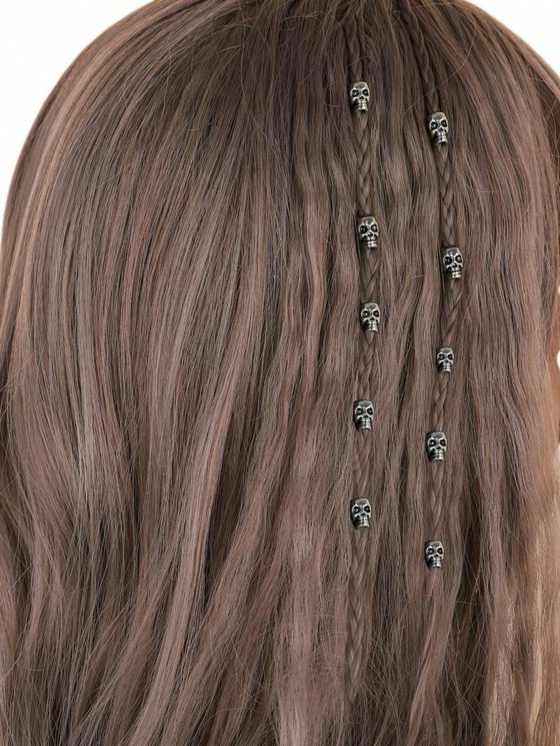 Product Introduction of Punk Style Skull Hair Ring, 10pcs Hair Accessories for Men & Women, Minimalist Headwear Suitable for Hair, Fashion Hair Accessories for Party, Daily Clothing Decor 16