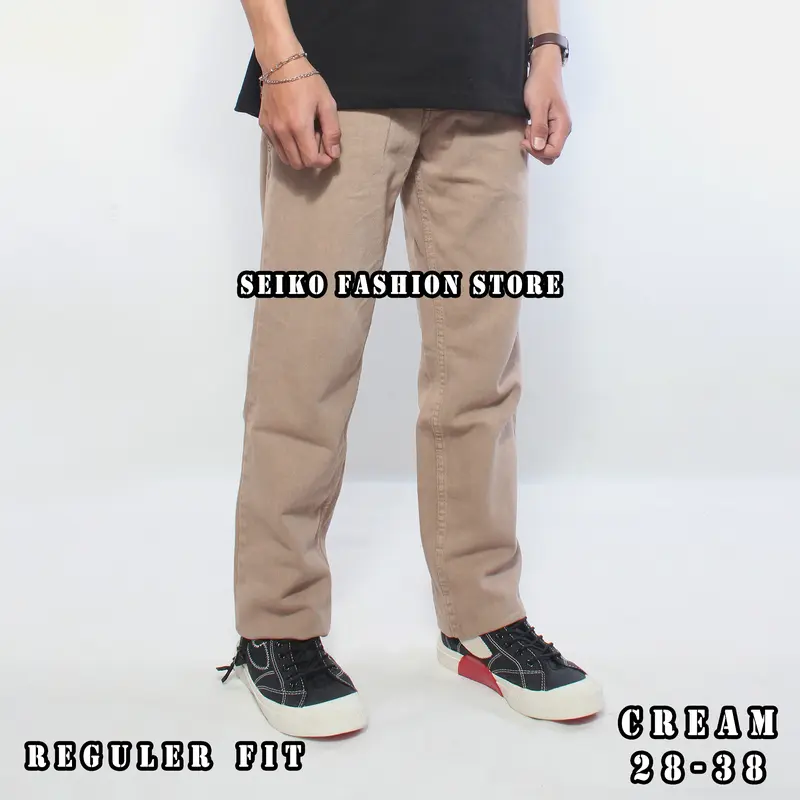Celana Jeans Standar / Reguler Fit Cream Pria 2