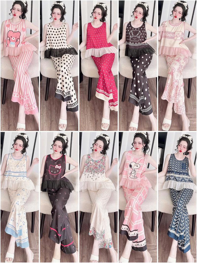 Product Introduction of Đồ bộ nữ dễ thương thiết kế tay sát nách form baby doll tiểu thư chất lụa latin tơ tằm mịn mát freesize dưới 60kg 7