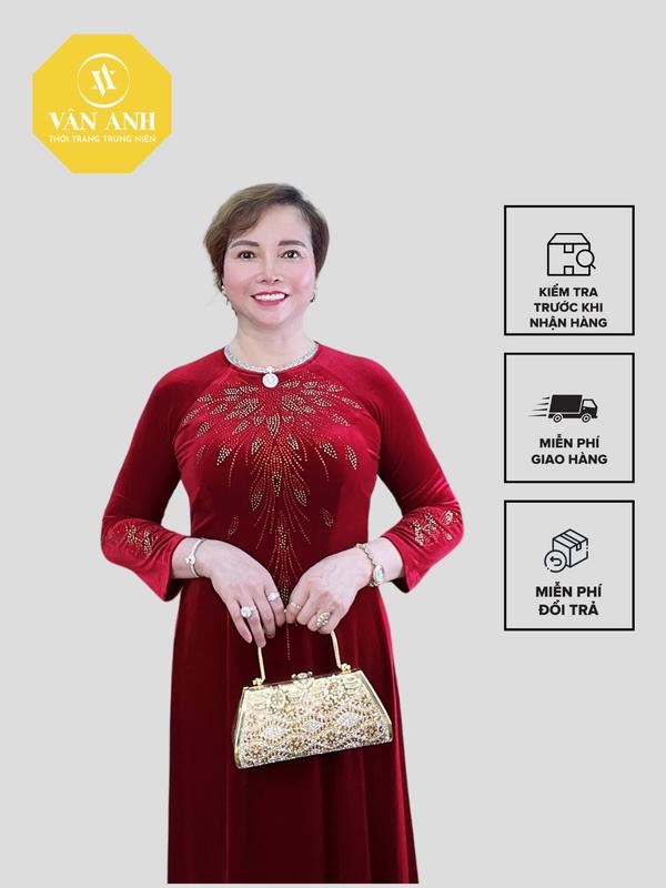 Áo dài nữ trung niên chất liệu nhung cao cấp VA.218 cho các mẹ sang trọng.