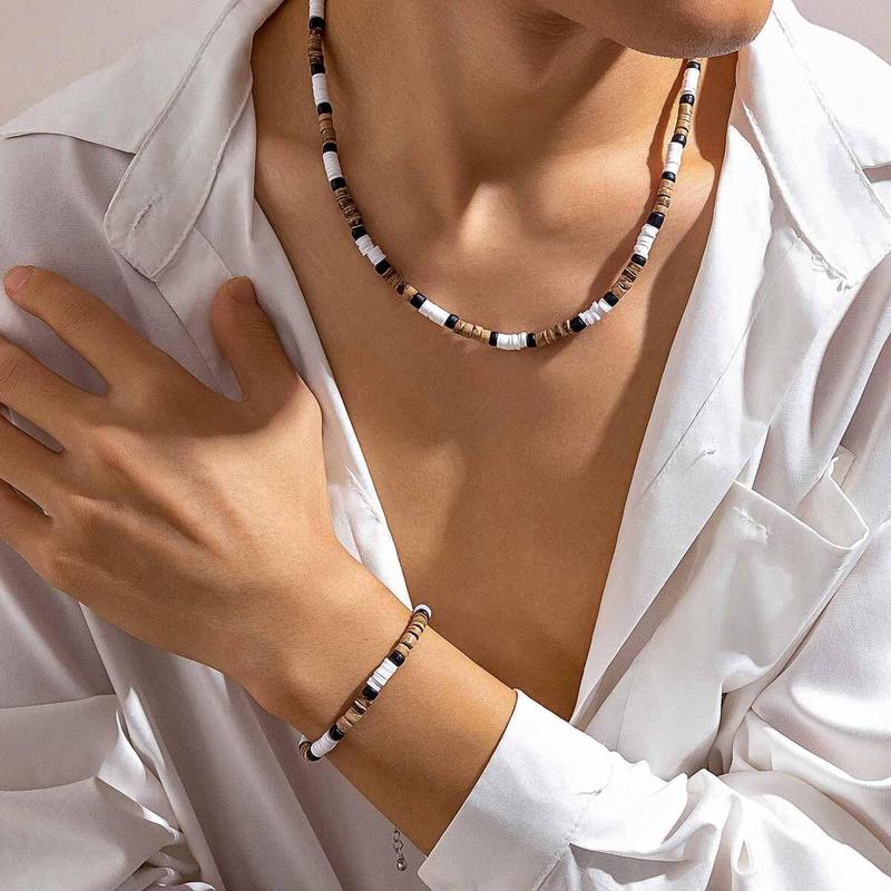 Kunjoe 2 pcs/set vintage jewelry sets natural soft clay beads necklace for men Surf African ornament 1