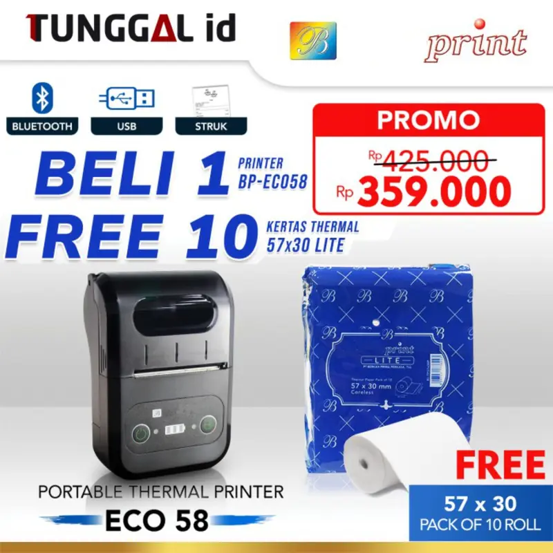Printer Thermal BP ECO58 USB Bluetooth Label Kasir Pos Nota 0