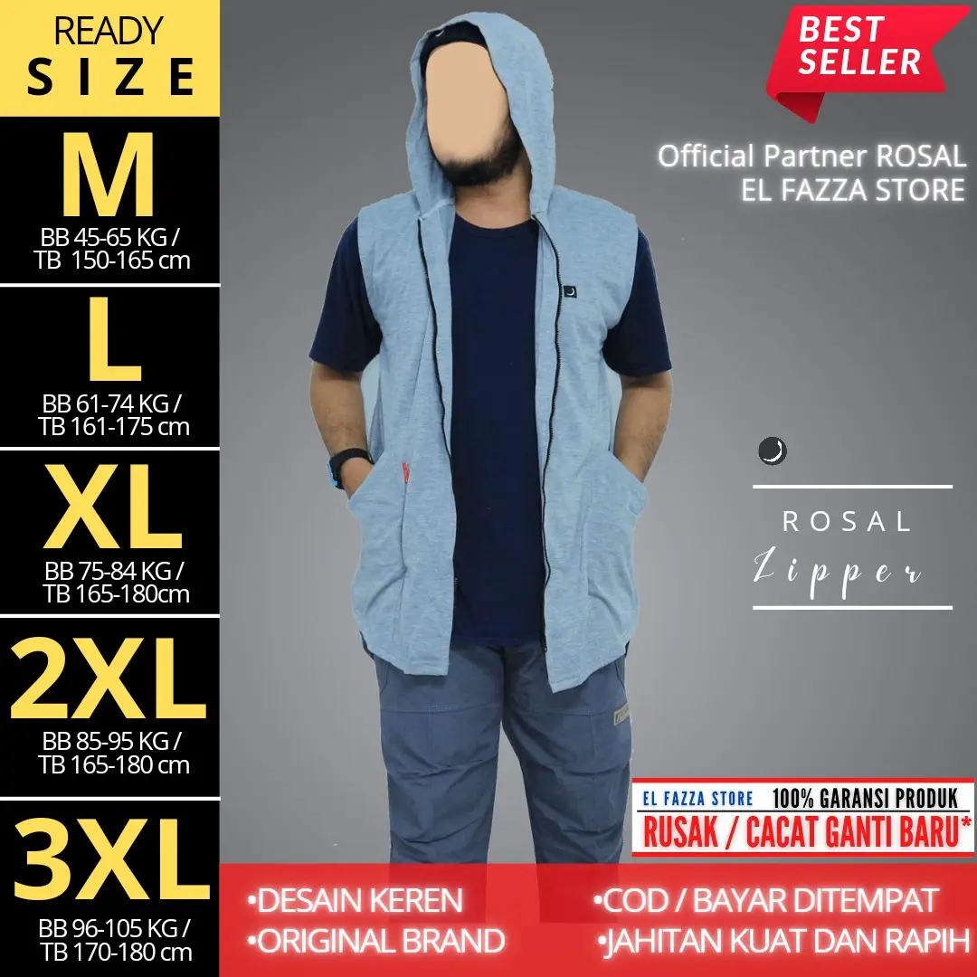 ROSAL Rompi Sholat Shalat solat - Rompi Koko kurta - Rompi Muslim Pria - Rosal Zipper