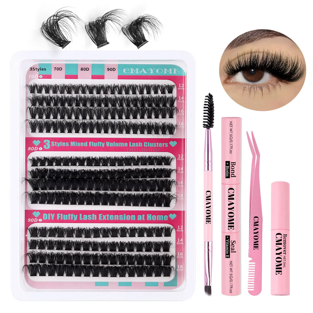 DIY Segmented False Eyelashes Large Capacity D Curved Thick Curl 70 D80d90d Single Cluster Individual False Eyelash False Eyelashes no magnet Makeup Cosmetic Eyelash Extensions