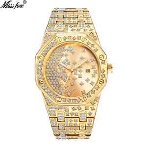 Jam Tangan Lelaki, jenama MISSFOX, Jualan Panas di Asia Tenggara, Jenama terkenal Eropah dan Amerika, Fesyen, Reka Bentuk Kreatif, Bertali Berlian Langit Berbintang, Warna Emas Personaliti