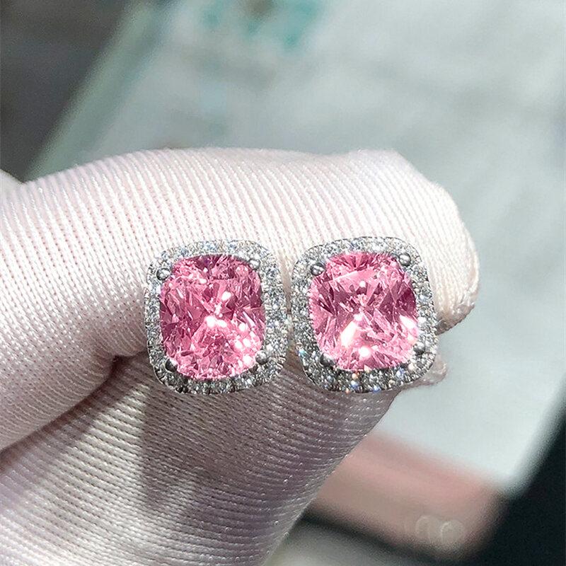 Product Introduction of Huitan Bright White/Yellow/Pink CZ Stud Earrings for Women Fashion Contracted Jewelry High Quality Wedding Engagement Earrings 7