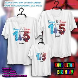 KAOS COUPLE FAMILY BIRTHDAY TEMA FROZEN & SPIDER MAN / KAOS ULANG TAHUN Combed Custom Dewasa Keluarga Panjang Pasangan Baju