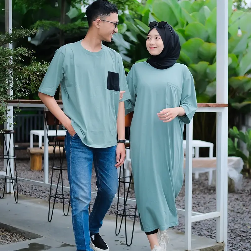Baju Couple Pasangan T-Shirt Pocket | Bisa Beli SATUAN Basic Combed Oversize Dress Lembut Kaos Tee Tunik Tangan Katun Polos Kain Atasan 2
