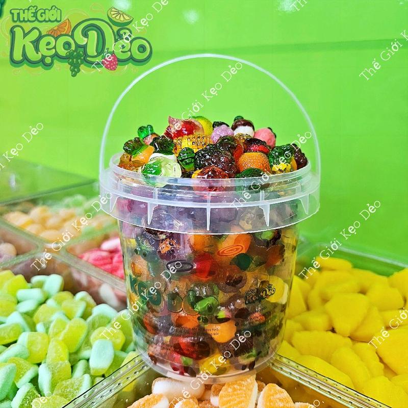 XÔ 1KG - KẸO DẺO QUẢ 4D NHÂN TAN CHẢY . Vị Trái Cây Chua Ngọt