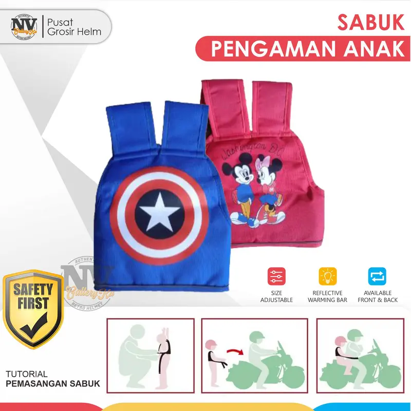 Sabuk Pengaman Anak di Sepeda Motor 2 in 1 Karakter Kartun Lucu 0