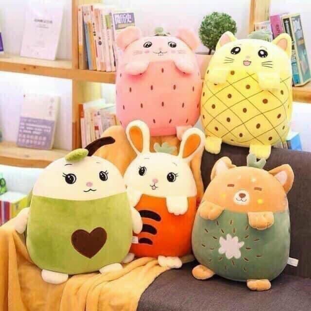 Nhà Cam Shop, Bộ chăn gối văn phòng, gấu bông kèm mền hoa quả cute 3 trong 1 (gối, chăn, ủ tay) siêu tiện lợi