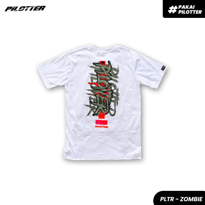 KAOS PILOTTER ZOMBIE ORIGINAL FREE STICKER PUTIH 4