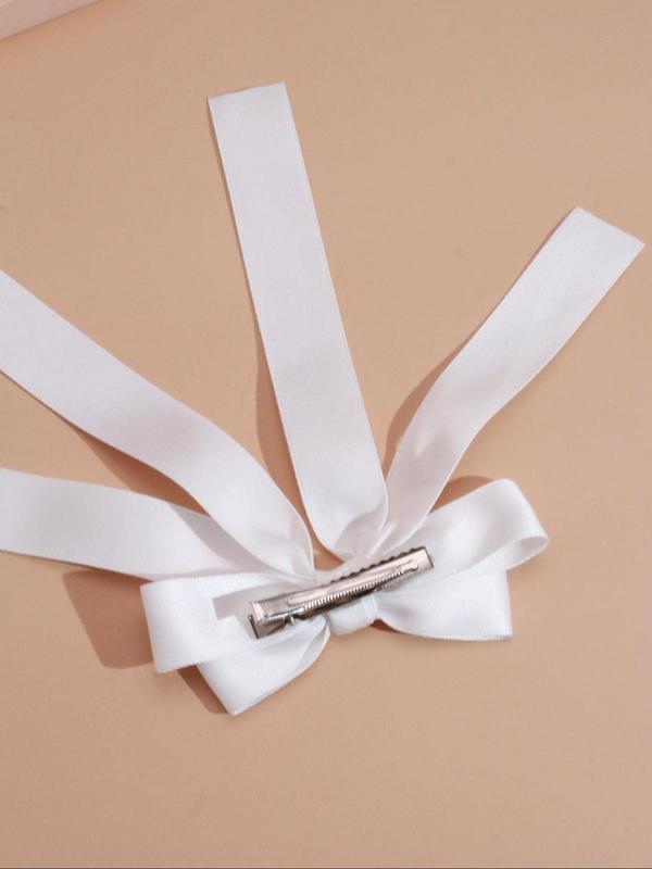 Elegant Double Layered Bow Design Hair Clip, Solid Color Long Tail French Hair Clap, Fashionable Hair Accessories for Women & Girls, Barrettes 6
