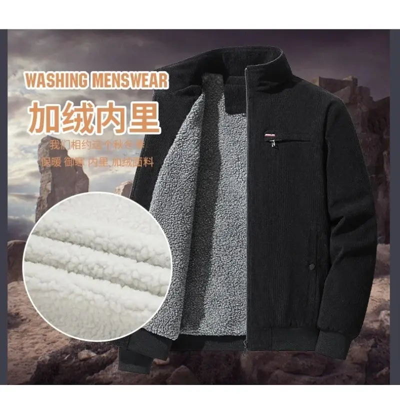 Áo khoác Vải Nhung kẻ mùa đông, dành cho nam giới, Phong cách Công Sở Thường Ngày dày và ấm, Áo khoác Parka, Lông cừu Trơn Áo khoác Bomber, Áo gió, Áo Khoác Ngoài Nam, Parkas 6