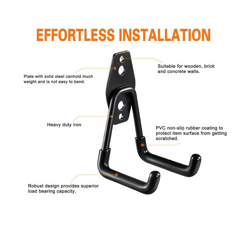 Garage Hooks, 4 Counts/set Wall Mounted Garage Storage Hooks, Storage Organizer for Organizing Garden Lawn Tools, Ladders, Bulk Items, Bikes, Ropes, and More Equipment 3
