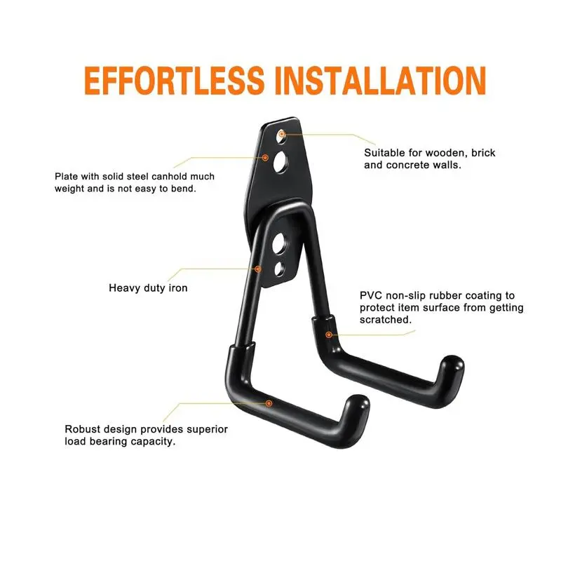 Garage Hooks, 4 Counts/set Wall Mounted Garage Storage Hooks, Storage Organizer for Organizing Garden Lawn Tools, Ladders, Bulk Items, Bikes, Ropes, and More Equipment 3