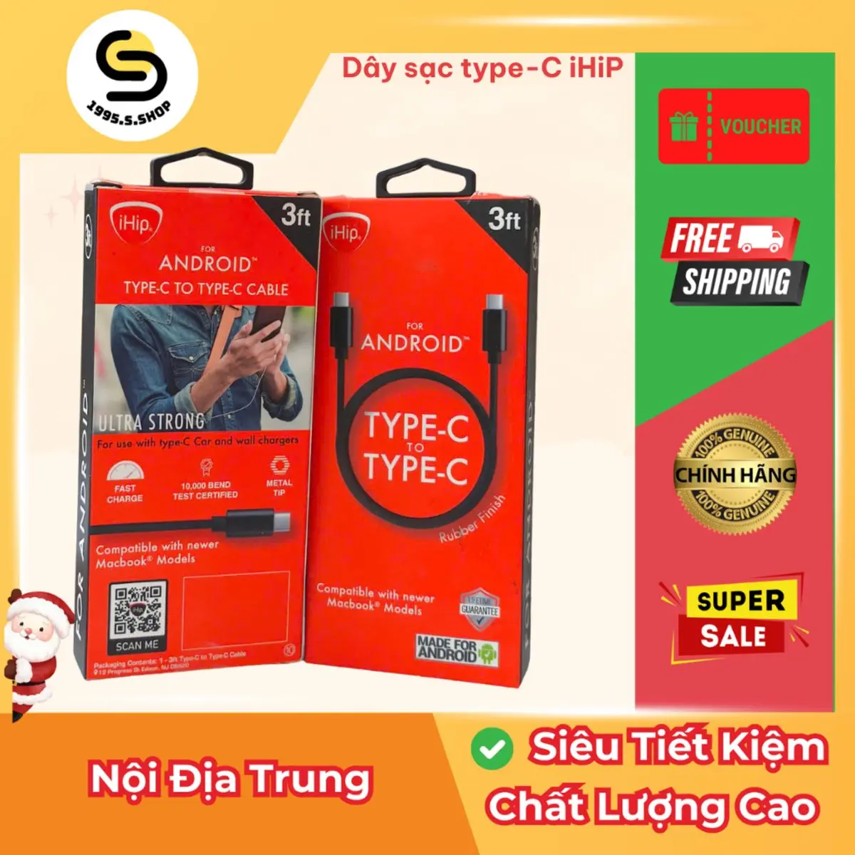 Dây Sạc điện thȯại Cổng Type-C Hàng chính hãnġ IHIP - Cáp Sạc điện thȯại Chân Type C