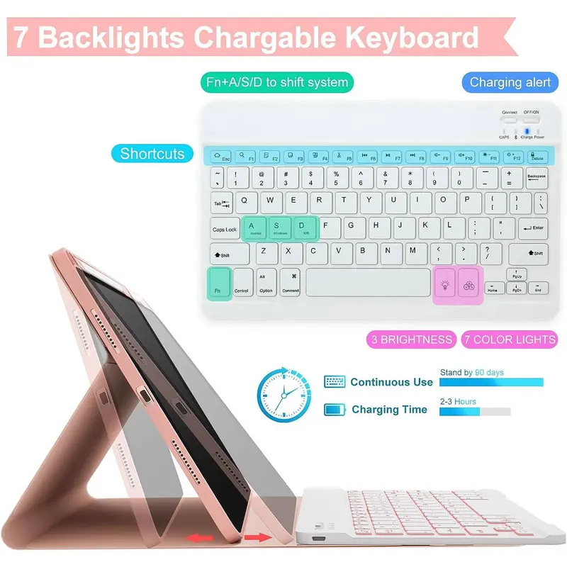 Magnetic Keyboard Cover, 1 Count Detachable BT Backlight Keyboard Protector, Smart Cover for iPad Air 5/4, iPad Pro 11, iPad Pro 10.9, iPad Pro 9, iPad Pro 8, iPad Pro 7 4