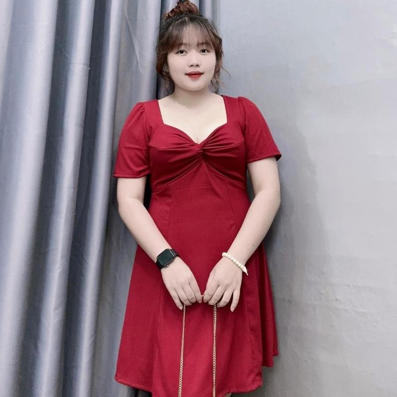 Đầm thời trang Bigsize tay ngắn liền thân cúp ngực cổ xoắn dáng xòe, Váy big size chất gân tăm co giãn sang trọng trẻ trung G81 3