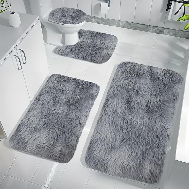 4pcs Fluffy Bathroom Mat Set - Soft, Absorbent, Non-Slip, Thick, Machine Washable, Rectangular Polyester Mat Kit, Non-Slip Rugs | Stylish Bathroom Decor | Polyester Fiber Mats, Bathroom Mat 4