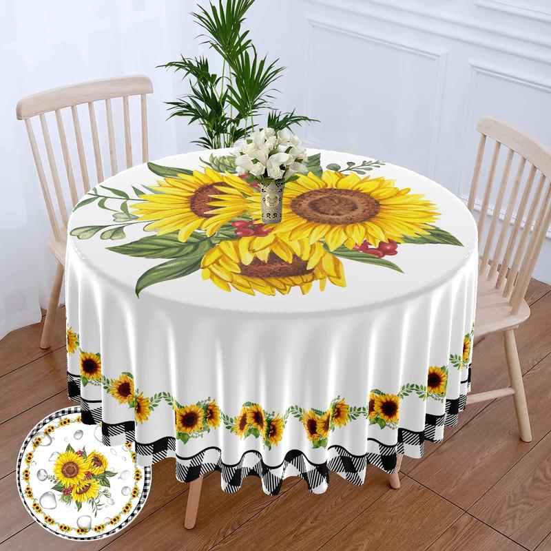 Product Introduction of 1pc Polyester Waterproof Sunflower Oil Painting Round Tablecloth With Mesh Border Table Cover Bohemian Tapestry Suitable For Decorative Or Functional Use In Any Indoor Or Outdoor Dining Occasion 17