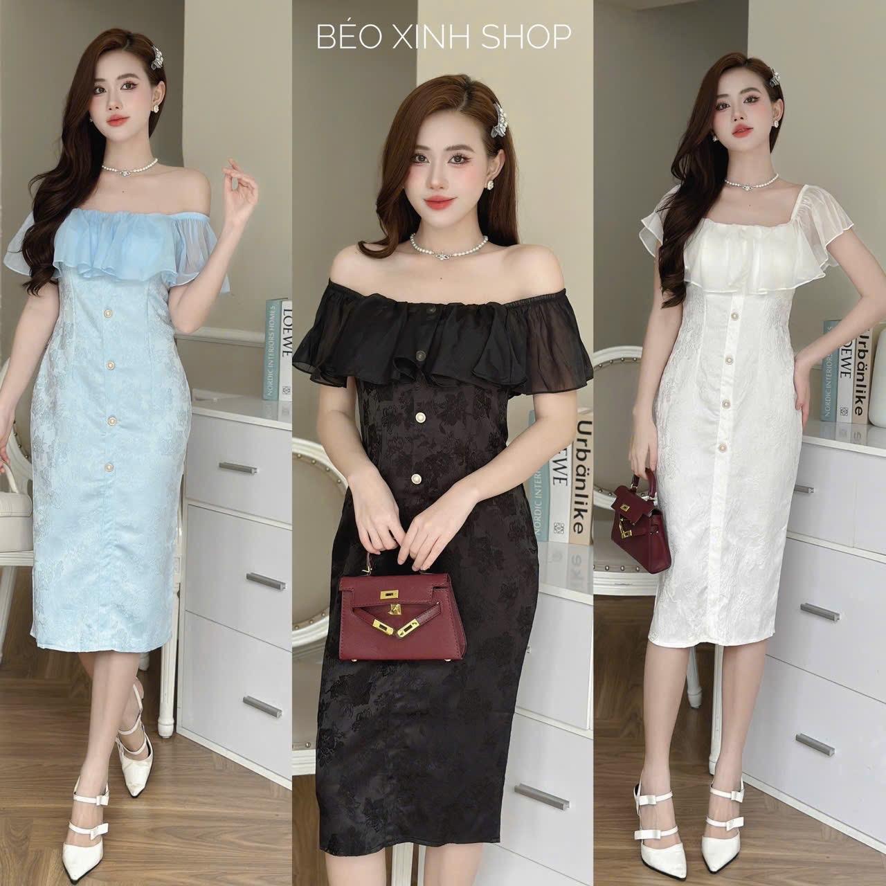 Váy Dự Tiệc Cao Cấp Vải Gấm Hoa Phối Voan 40 - 95Kg Có Bigsize Nữ Top Women Xoè - A.1371
