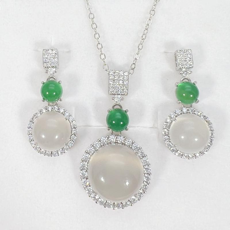 Elegant Fashion Natural zircon Stud Earrings Ring Pendant Necklace Fashion accessories Set High Ice Perfect zircon Three-Piece Set Anniversary Auspicious Birthday 3