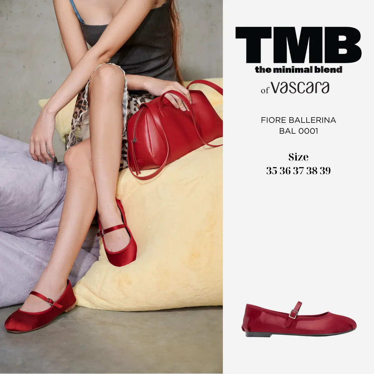Giày búp bê vải FIORE BALLERINA màu đỏ BAL 0001 - TMB of Vascara