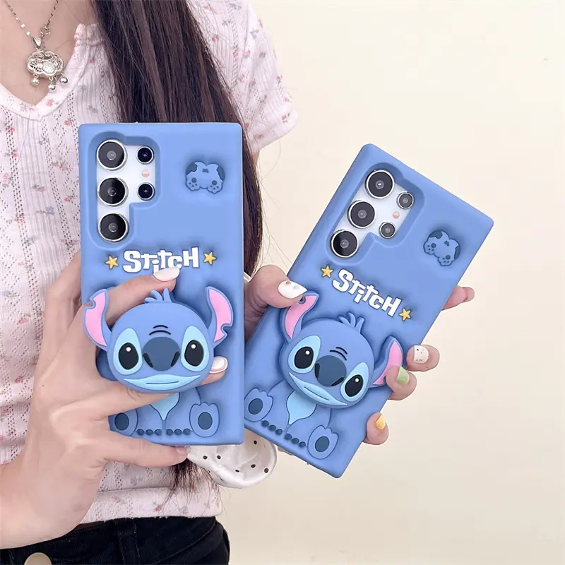 Cute Casing For Samsung Galaxy A54 5G S24 S25 Ultra S23 plus S21 S22 S23FE S21FE S20FE S23+ S24+ Phone Case 3D Cartoon Stitch Soft Silicone Anti-falling Protective Cover With Bracket