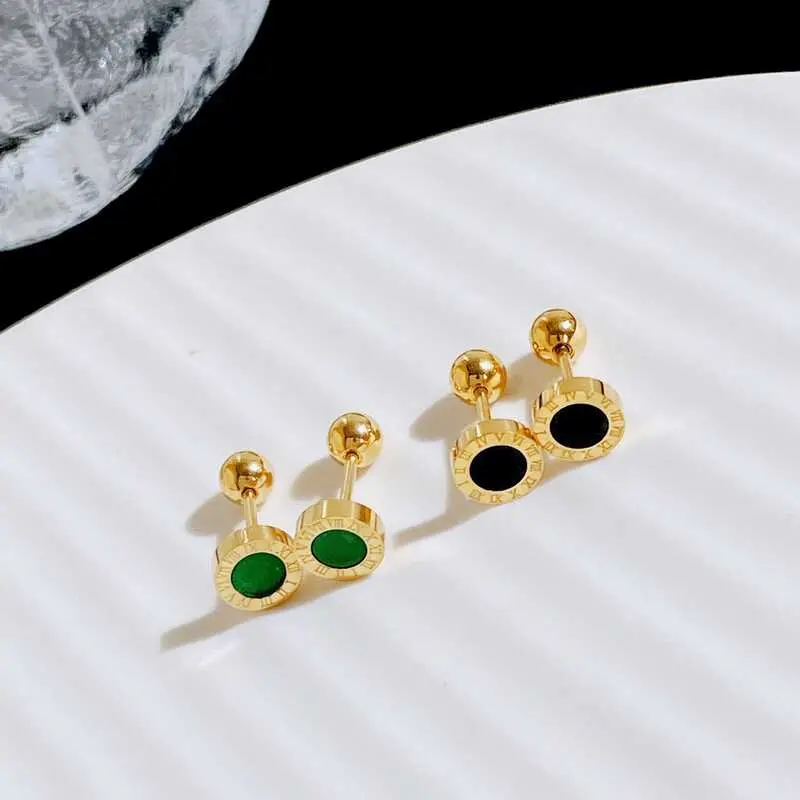 Bông Tai Thép Titan Thiết Kế Cỏ D, Khóa Hạt Đề Can Bốn Lá, Nhiều Màu Sắc, Phong Cách Hàn Quốc Women Hoa Hoa Tai 1