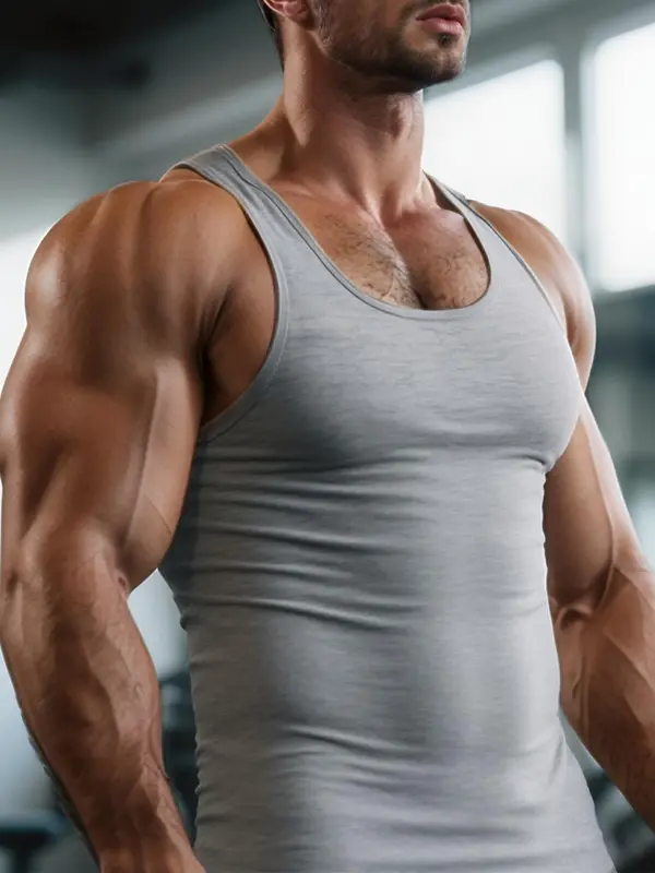 Men's Solid Round Neck Tank Top, Regular Fit Casual Breathable Sleeveless Top for Gym Workout, Men's Top for Summer 6