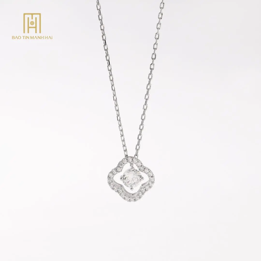 Dây chuyền bạc 925 Bảo Tín Mạnh Hải thiết kế hình hoa khảm đá lấp lánh BCD2B92CZH-410002