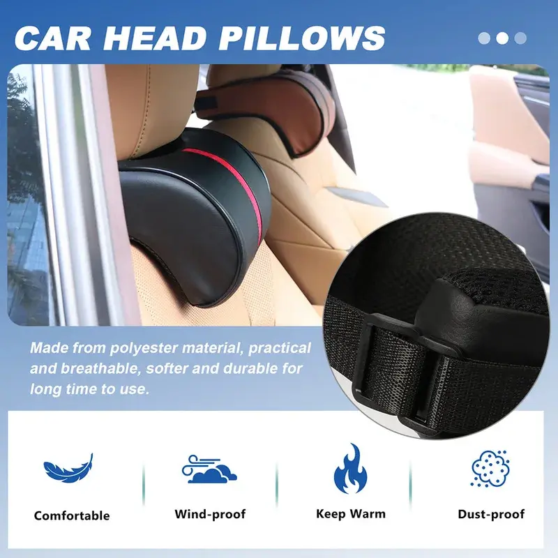 Car Neck Pillow PU Leather Car Headrest Pillow Memory Foam Neck Pain Relief Car Seat Pillow Neck Support Car Accessories 1
